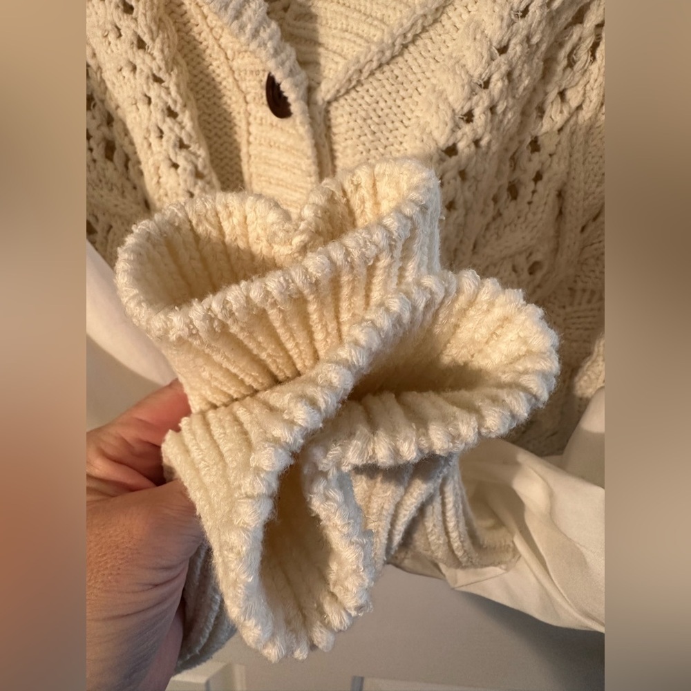 ANTHROPOLOGIE S Romantic Fisherman Poet Sleeve Crop Cable Knit Bohemian Sweater - Picture 14 of 16